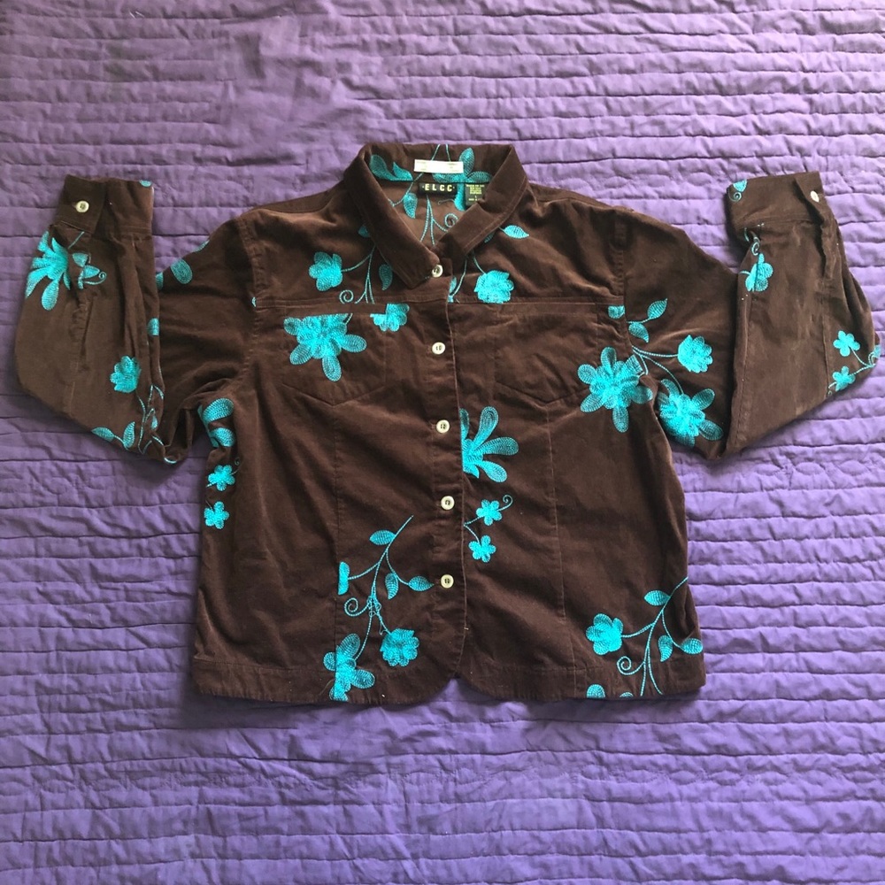 Women’s Brown Corduroy Blouse with Embroidery